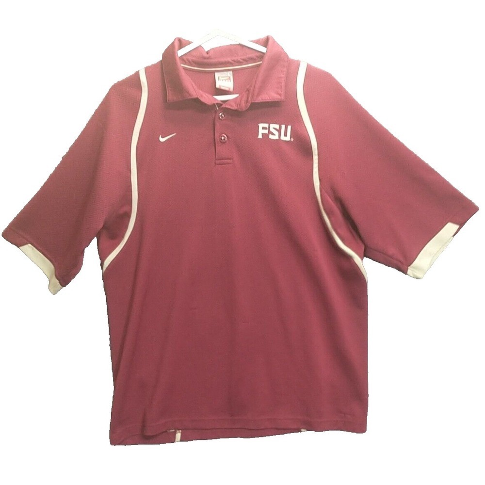 Nike Team FSU Florida State Seminoles Polo Shirt Garnet Mesh Mens Large Fit Dry